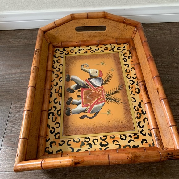 Elephant Design Bamboo Tray - Picture 2 of 12